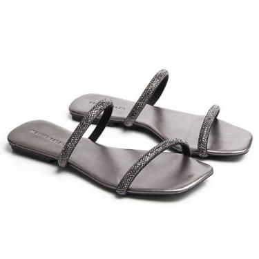 Imagem de Sandália Rasteirinha Casual Feminino Tiras Brilho Calce Fácil Elegante