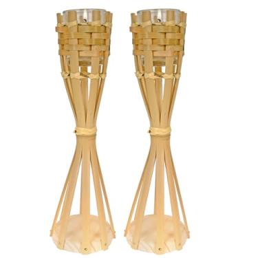Imagem de Beistle 2 peças 29,2 cm tochas de bambu de mesa com velas decorações de festa Luau, decoração temática havaiana tropical, natural