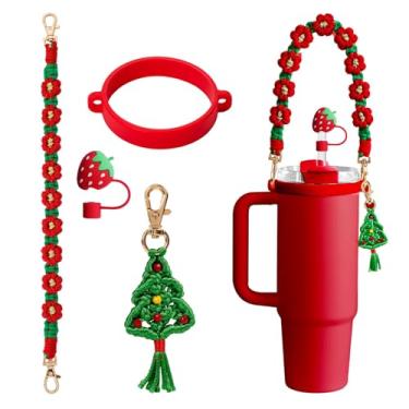Imagem de Outman Conjunto de acessórios Stanley Cup com alça para garrafa de água, pingentes de chaveiro, tampa de canudo serve para a maioria das garrafas de água de 473 a 1,134 g