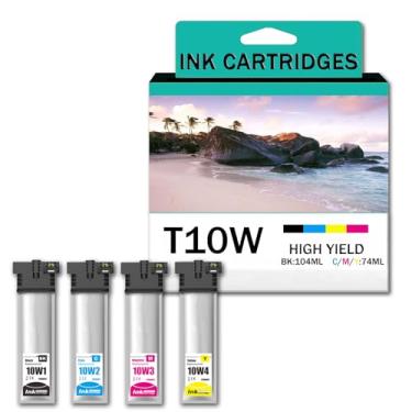 Imagem de Pacote com 4 cartuchos de tinta compatíveis T10W para Epson T10W100 T10W200 T10W300 T10W400 T10W400, trabalho de alto rendimento com impressoras EPSON WorkPorce Pro WF-C5390 WF-C5890, com chip,