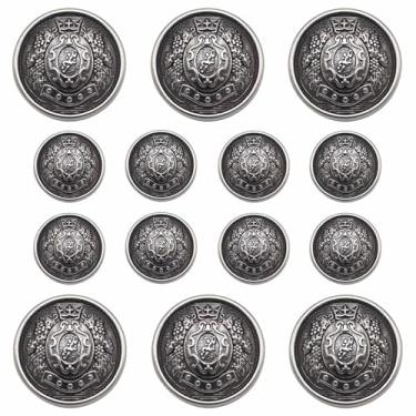 Imagem de Betoplin Conjunto De 14 Botões De Blazer De Metal Prateado Preto Antigo Com Haste Para Blazer, Ternos, Casaco Esportivo, Uniforme, Jaqueta (15 Mm 23 Mm)