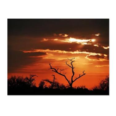 Imagem de FLUCK Quadros sala de estar modernos, nuvem vermelha imagem pôr-do-sol árvore sombra, ornamentos parede decorativos quarto tela pinturas quadro decoração floresta - natureza 80 x 110 cm (31 x 43 pol)