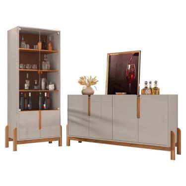 Imagem de Sala de Jantar Lizz com Cristaleira e Buffet Aparador 4 Portas - Casa D Off White/Cedro