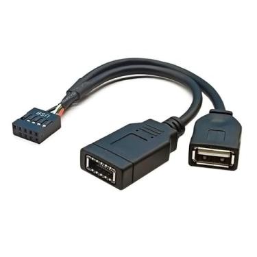 Imagem de NFHK USB 2.0 9 pinos macho 1 a 2 USB 2.0/USB 3.1 tipo E Key-A fêmea painel frontal soquete para 9 pinos cabo de extensão de cabeçalho de placa principal 0,49FT