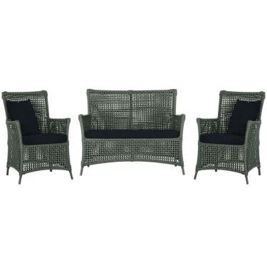 Imagem de Jogo Sofá e 2 Poltronas de Área Igapó Alumínio Pintura Marrom Corda Náutica Estofado 12 Trama