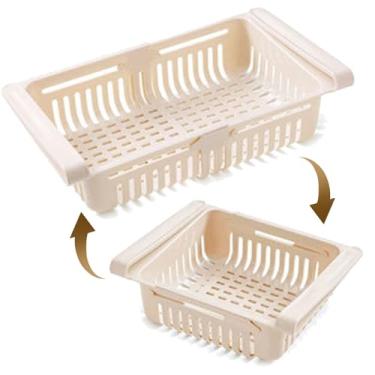 Imagem de Cesta embaixo da prateleira, gaveta de geladeira, 2 peças de cesta ajustável embaixo da prateleira, gaveta de geladeira, economia de espaço para ovos, frutas, vegetais e frutos do mar