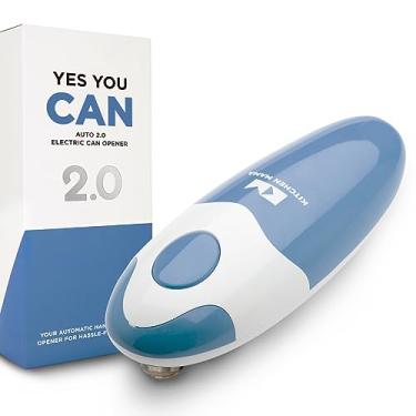 Imagem de Abridor de latas elétrico Kitchen Mama Auto 2.0: Lâmina refinada abre quase qualquer lata - automática, mãos livres, borda lisa, elevação da tampa, operada por pilha, sim é possível (azul morandi)