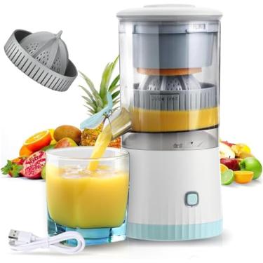 Imagem de resome Espremedor de frutas cítricas elétrico, máquina de suco recarregável com cabo USB e escova de limpeza, espremedor de suco de toranja laranja limão e toranja, espremedor portátil fácil de limpar