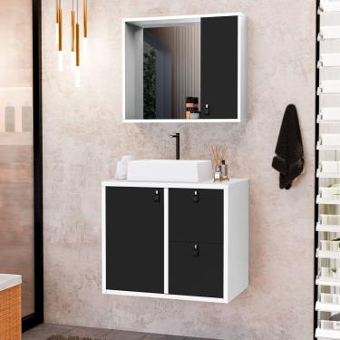 Imagem de Conjunto Gabinete Para Banheiro Com Cuba Sobrepor E Espelheira Toro 60 Branco Preto
