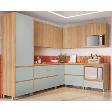 Imagem de Cozinha Modulada Completa Rainha Gourmet 9 Peças 4aéreos+4balcões+ 1 Paneleiro C9p34 Nature Verde