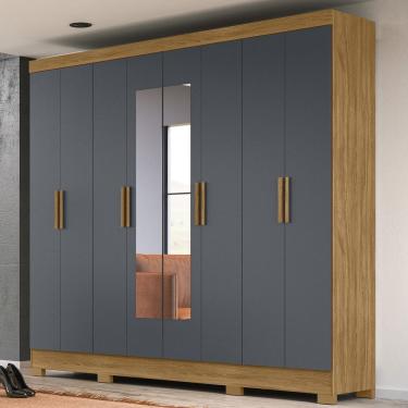 Imagem de Guarda-roupa Casal Com Espelhos 8 Portas 4 Gavetas E Pés Diplomata Freijó-cinza