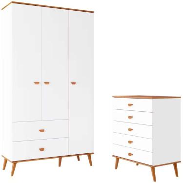 Imagem de Guarda Roupa Infantil Ternura 3 Portas E 2 Gavetas Bartira Branco Wood