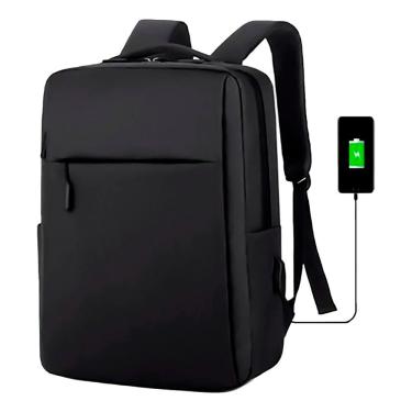 Imagem de Bolsa Mochila Porta Notebook 15,6 Preto Impermeável Usb Preto