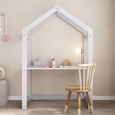 Imagem de Mesinha Criança Montessori Infantil Casinha Altura Ajustável Madeira Branca Lia