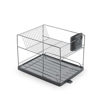 Imagem de Escorredor de Louça com 2 Níveis, Bandeja Coletora, Suporte para Talheres, Cinza
