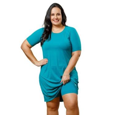 Imagem de Kit Vestido Plus Size Proteção Uv Com Short Cós Alto Moda Praia Evangé
