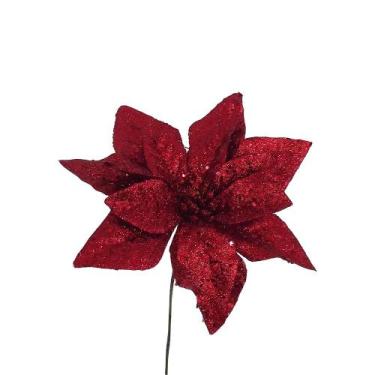 Imagem de Enfeite Decorativo Flor C/glitter 15cm - Niazitex, VERMELHO
