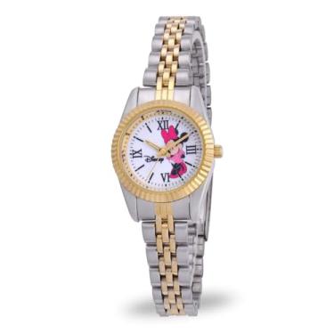 Imagem de Relógio feminino Minnie Mouse – Relógios Minnie elegantes para mulheres, relógios de mouse elegantes, presente perfeito para os amantes de relógios, pulseira de aço inoxidável, mostrador branco, bisel