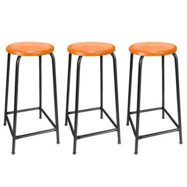 Imagem de Kit 3 Bancos Alto de Metal Banqueta Empilhavel Para Bar Bancão Cozinha