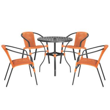 Imagem de Jogo 4 Cadeiras Corda Nautica E Mesa Tampo Ripado Varanda Terra Cota