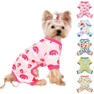 Imagem de Pijama para cães, tamanho pequeno, para meninos e meninas, de algodão, elástico, roupas para cachorros, fêmeas, masculinas, primavera, verão, cachorrinho (coração vermelho, P)