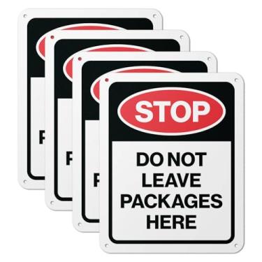 Imagem de 101SIGNCITY - 20,3 x 25,4 cm, pacote com 4, placa de entrega de embalagem de alumínio - Sinal Stop Do Not Leave Packages Here com película protetora para uso ao ar livre