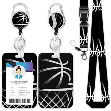 Imagem de Cordão de carretel de crachá de basquete preto, suporte de crachá com tema de bola esportiva, clipes retráteis para crachá para médico, enfermeira, professor, escritório, estudante