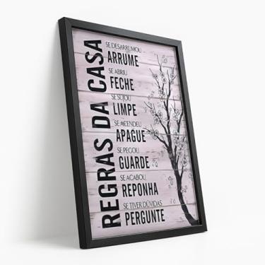 Imagem de Quadro Decorativo Regras da Casa Frases Organizadoras Parede Divertida Criativa Entrada Corredor Família Com Moldura