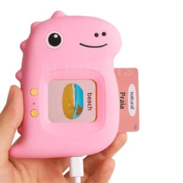 Imagem de Brinquedo Card Infantil Cartão Fala Inglês Português Dino Apraxia Autismo Alfabetização (COR ROSA)
