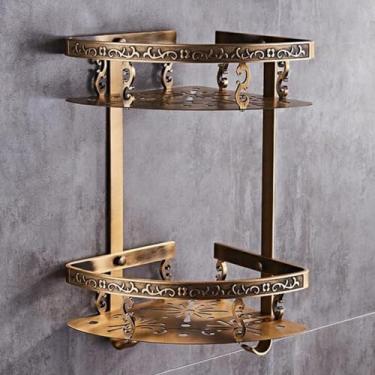 Imagem de Prateleiras De Canto Para Chuveiro E Banheiro Prateleiras De Shampoo Esculpidas Em Alumínio Bronze Antigo Para Armazenamento Rack De Drenagem Suporte De Garrafas De Tempero, Two Tier Corner