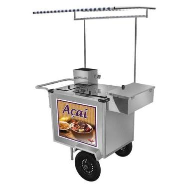 Imagem de Carrinho de Açaí Cefaz Luxo em Inox com Rodas Pneumáticas e Toldo L16P