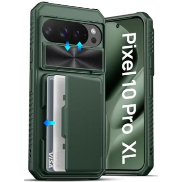 Imagem de ATATOO Capa para Google Pixel 10 Pro XL, suporte de cartão integrado (loja de 3 a 5 cartões) e capa de câmera deslizante, proteção de nível militar, capa carteira resistente e durável para Pixel 10