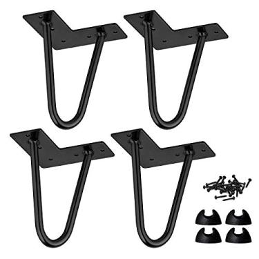 Imagem de La Vane Pernas de mesa de grampo de cabelo de 10 cm, 4 peças modernas de metal DIY de meados do século com protetores de chão e parafusos para armário de mesa de café e suporte de TV