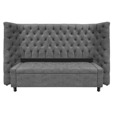 Imagem de Kit Cabeceira E Calçadeira Baú Queen Everest P02 160 Cm Para Cama Box Linho - Amarena Móveis Chumbo