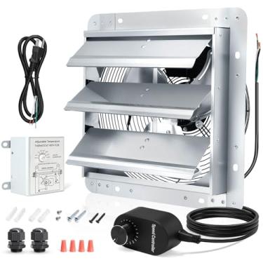 Imagem de Aibabcue Exaustor de obturador com termostato e controle de velocidade, 1558 CFM, 1665 RPM, ventilador de ventilação de sótão de montagem na parede de 35,5 cm para galinheiros, estufa, empena, celeiro