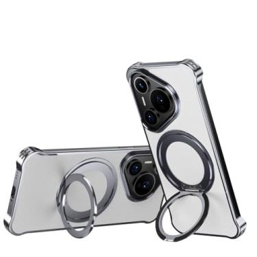 Imagem de LTLMYDAM Capa de couro para Huawei Pura 80 Ultra/80 Pro/80 Pro+/80, capa de metal elegante de grão de lichia sem moldura com capa magnética de anel giratório, branca, 80 Pro