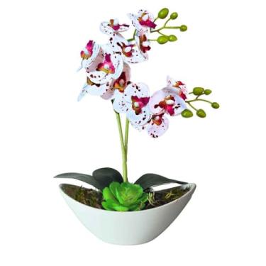 Imagem de Planta Artificial Arranjo Orquidea Suculenta(Branca Rajada)