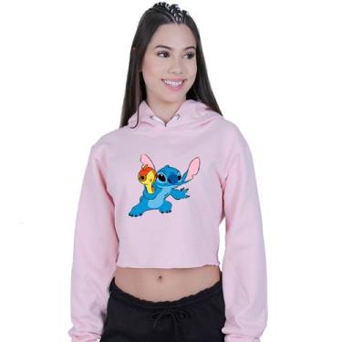 Imagem de Cropped Moletom Feminino Lilo Stitch Arma - Lafre, Rosa claro, G