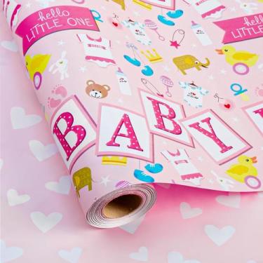 Imagem de Roll de papel de embrulho Merture Pink Baby Shower 5m x 10m
