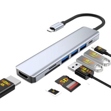 Imagem de Adaptador Hub 7 em 1 USB-C Premium com Saída HDMI 4K a 60Hz, 7 Portas, USB 3.0, Leitor de Cartão SD, Fonte de Alimentação Tipo C, Carregamento Rápido Multiportas, Conectividade Notebook e MacBook