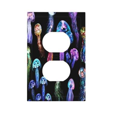 Imagem de Medusa Animais Marinhos 1 Gang Outlet Placa de Parede Decorativa Oceano Tamanho Médio Colorido Único Duplex Receptáculo Elétrico para Decoração de Casa de Banheiro