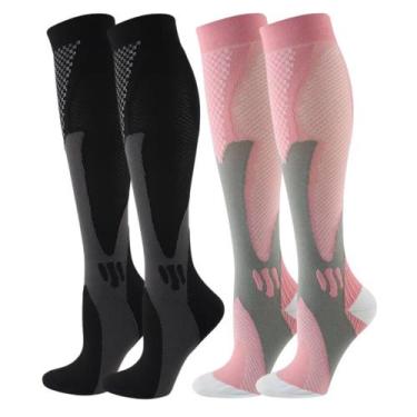 Imagem de Kit 2 Pares Meia De Compressão Esportiva Cano Alto 3/4 Corrida Ciclism