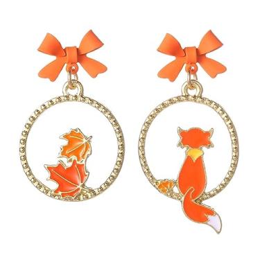 Imagem de Brincos assimétricos fofos de folha de bordo de raposa brincos pendentes de arco doce brincos de outono brincos de dia de ação de graças joias presentes, Zinco, Liga metálica.