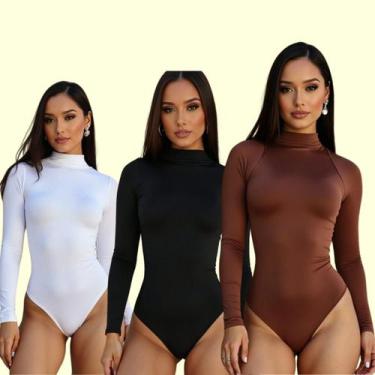 Imagem de Kit 3 Body Feminino Manga Longa Cacharrel Gola Alta Premium - Generica