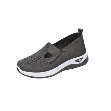 Imagem de Tênis De Caminhada Feminino Ortopédico De Malha Tênis De corrida Esportivo Atlético Sapatilhas sem cadarço Confortável Respirável Cinza metálico BR 37