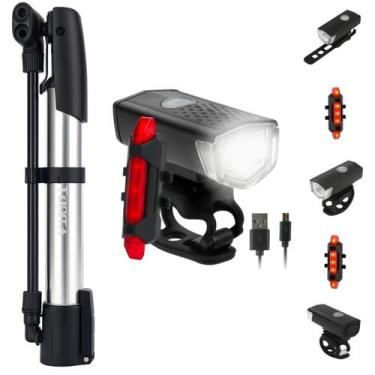 Imagem de Kit Luz Led Recarregável Para Bicicleta com Farol e Traseira + Mini Bo