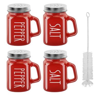 Imagem de 4 peças de garrafa de vidro para temperos de 118 ml, saleiros, garrafas de tempero domésticas, saleiro e pimenteiro, pote de tempero multiuso para temperos, saleiro, recipiente de pimenta (4, vermelho