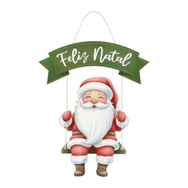 Imagem de Placa Decorativa Decoração Feliz Natal Papai Noel no Balanço 23x36 (Verde)