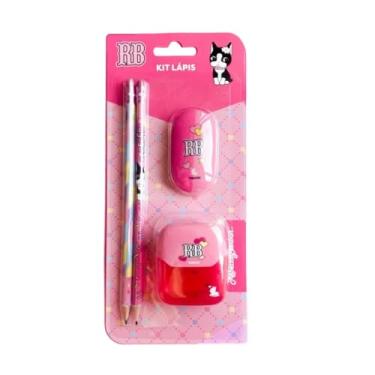 Imagem de Kit Escolar Lápis Apontador Duplo E Borracha Rebecca Bonbon Rosa