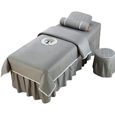 Imagem de Capa de cama de massagem de cor pura especial para salão de beleza simples de 4 peças (cinza 80 x 190 cm)